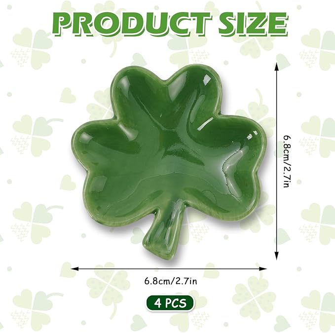 Whaline 4 Pcs St.Patrick's Day Mini Ceramic Spoon Rest Gradient Green Shamrock Lucky Clover Small Coffee Spoon Holder for Irish Holiday Party Home Coffee Station Bar Accessories, 2.7 Inch