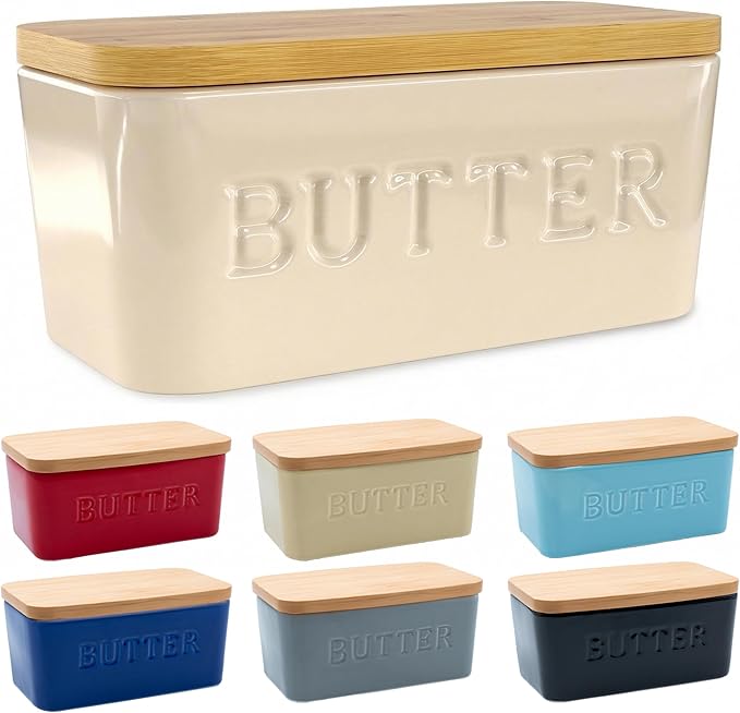 PriorityChef Extra Large Butter Dish with Lid for Countertop, Ceramic Butter Container With Airtight Cover, Butter Keeper for Counter or Fridge, Butter Holder Storage, Cannoli Cream