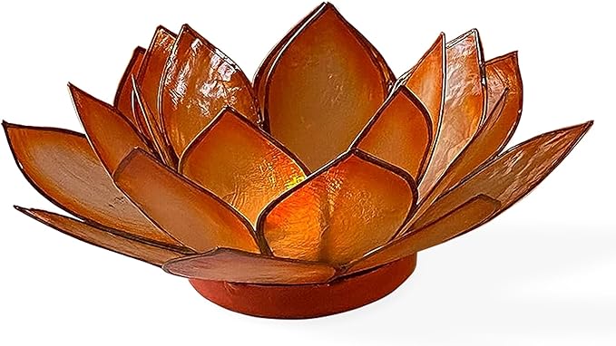 Om Gallery Capiz Shell Lotus Flower Decor Tealight Candle Holder for Serene Ambiance - Handmade Decorative Candle Holders for Meditation, Yoga, and Relaxation, Mango