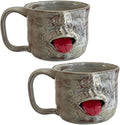 Handmade Face Shaped Ceramic Mug, Funky Novelty Sculptural Coffee Cup with Tongue, Unique Artisanal Pottery for Tea or Coffee, Perfect Gag Gift for Friends, Office & Home Decor (2pcs)