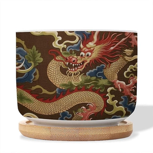1 Piece Antique Chinoiserie Dragon Small Ceramics Pots for Plants Asian Style Chinoiserie Houseplant Pot for Succulent Dragon Gold Oriental Style Asian Ceramics Planters for Indoor