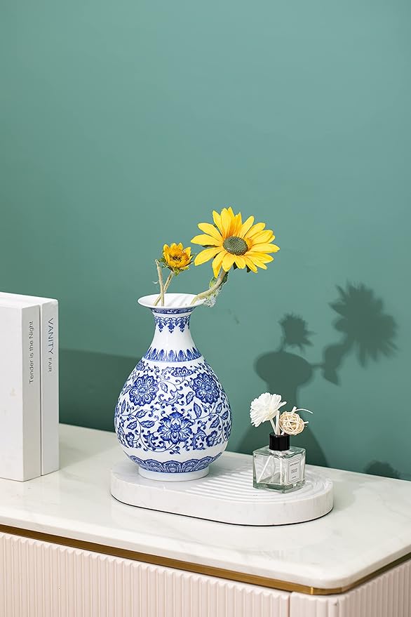 Blue Porcelain Vase, Blue and White Ginger Jar, Handmade Chinoiserie Vase, 8.7'' H