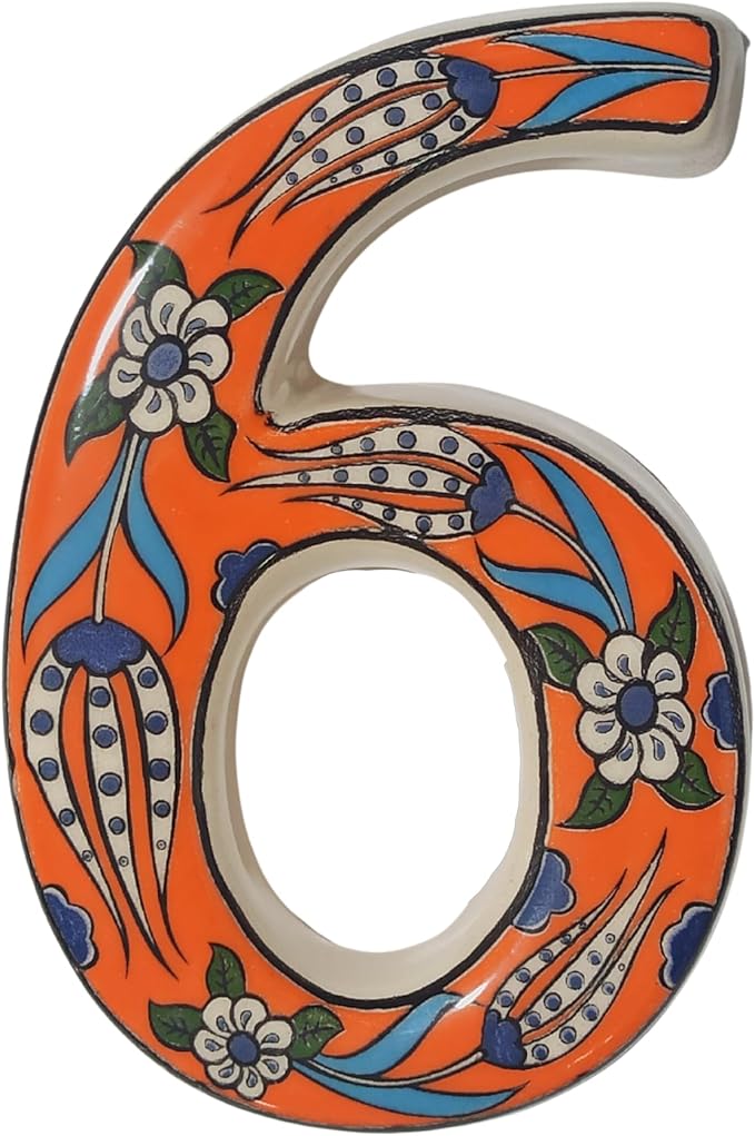 Large Ceramic Housewarming Sign Ceramic Address Plaque House Numbers Sign Door Personalized Coloured Decorative Hand Decoratede Housewarming Gifts Tulip Design 12 * 9 cm (Orange, 6)