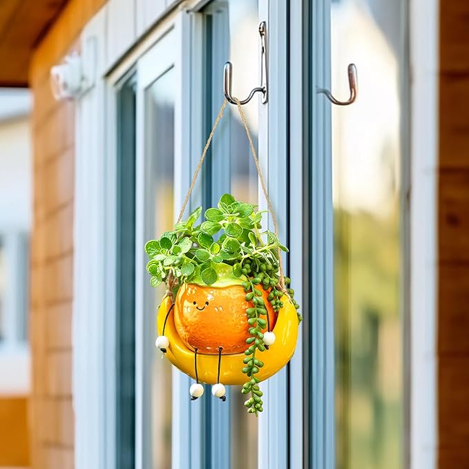 Gardening Plant Gifts for Women: Cute Hanging Planter Gift for Plant Lovers Mother - Smiley Face Small Plant Pot for Succulent Flower Cactus Spider