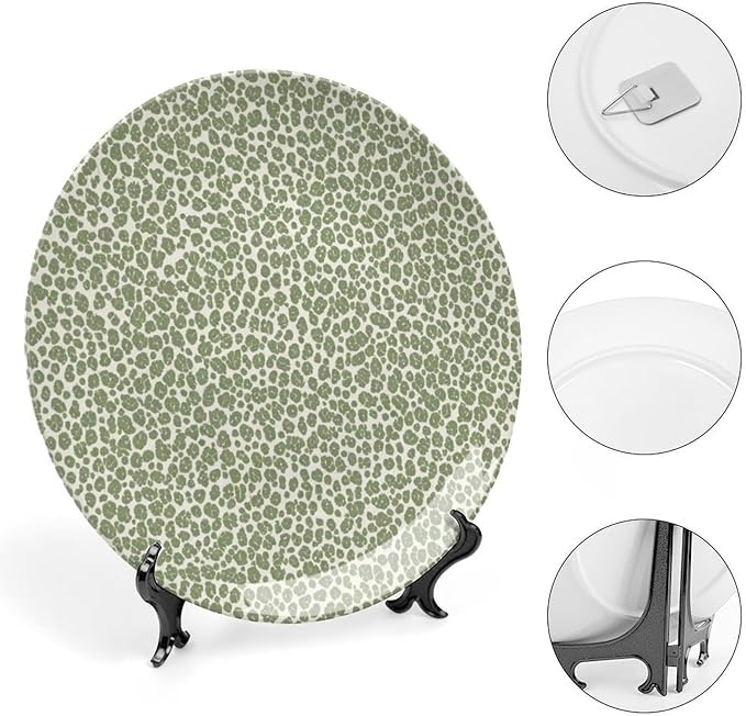 Custom Gifts Fashion Plates, Sage Green Navy Cheetah Leopard Animal Print Ceramic Dinner Plates Festival Including Bracket And Special Hook, Antique Decor for Home Club Display, 6", 7", 8", 10"