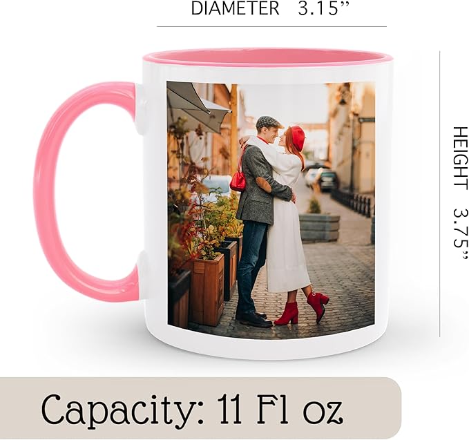 Personalized Coffee Mug | Custom Photo Text or Logo Ceramic Mug | Customized 11 Oz Tea Cup – Unique Gift for Women & Girl | Taza Personalizadas Design with Picture and Words | White – Pink