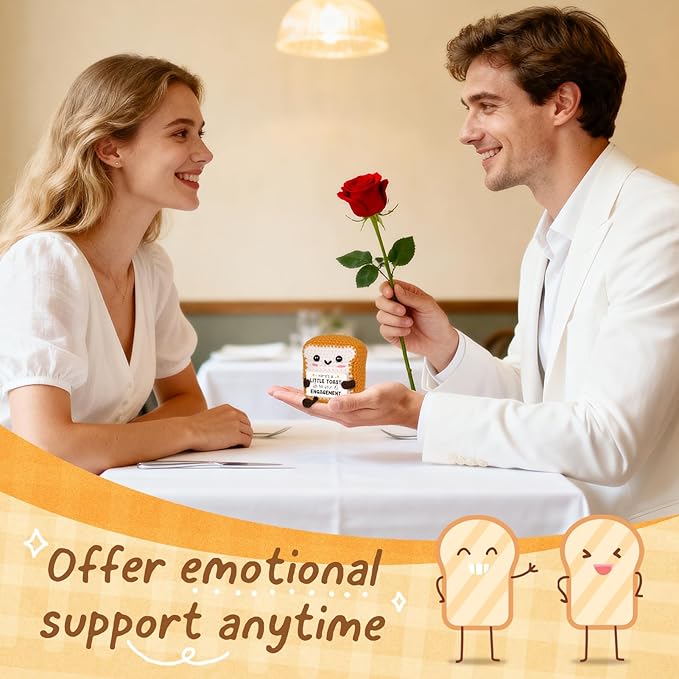 Funny Engagement Gifts for Couples, Bride and Groom, Handmade Positive Crochet Toast Plush for Wedding Gifts, Engagement Gift for Mr & Mrs - Cute Home Decor & Card Alternative