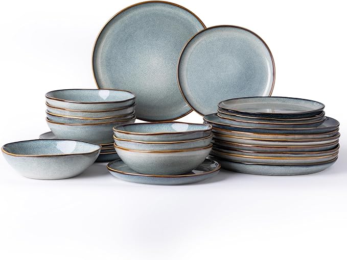 AmorArc Ceramic Dinnerware Sets,Handmade Reactive Glaze Stoneware Plates and Bowls Sets,Highly Scratch Resistant | Dishwasher & Microwave Safe Dishes Set,Service for 8 (24pc)