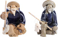 Jiang-tai Gong Fish Old Man Statue - Mini Asian Zen Figurines for Aquarium, Fish Tank, Garden Pot & Home Decor - Vintage Sandstone Look Ceramic Sculpture | Lucky Ornament, Bonsai 2pcs