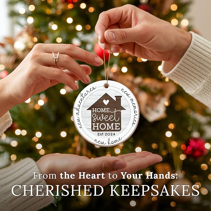 HEXMOZ New Home Gift Ideas - Housewarming Gifts for Couples - New Home Ornament 2024 - First House Ornament 2024 - First House Gifts for Owners, Men, Women - Housewarming Ceramic Christmas Keepsake