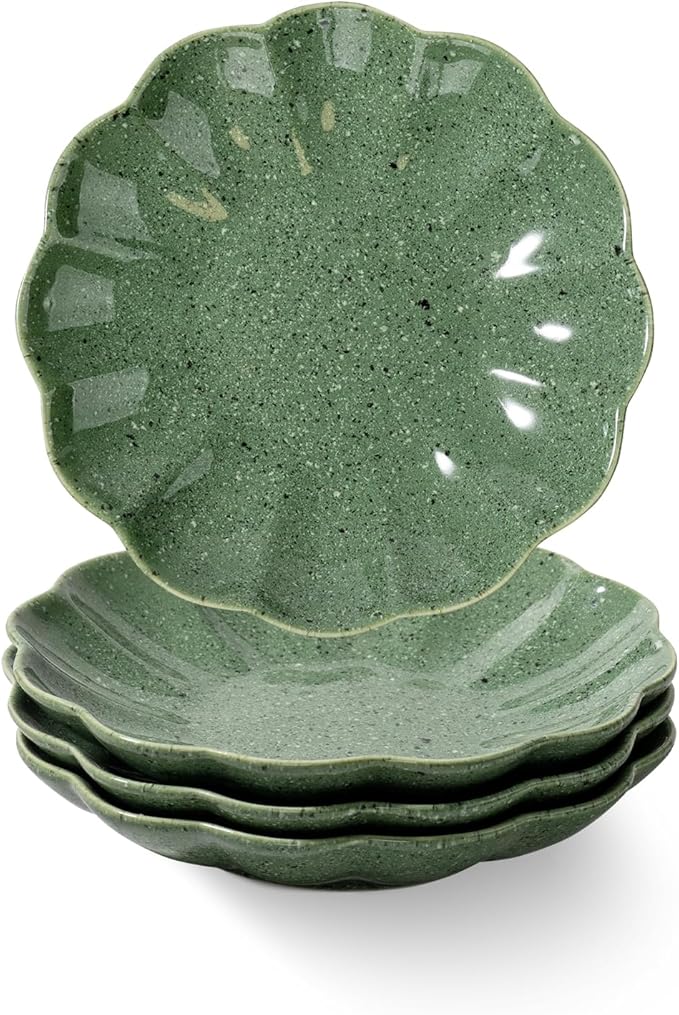 Small Dessert Plates Set of 4,Ceramic Dinner Plates 6 Inch for Appetizer, Fruits, Cake, Salad,Microwave Safe,Christmas Gift,Green