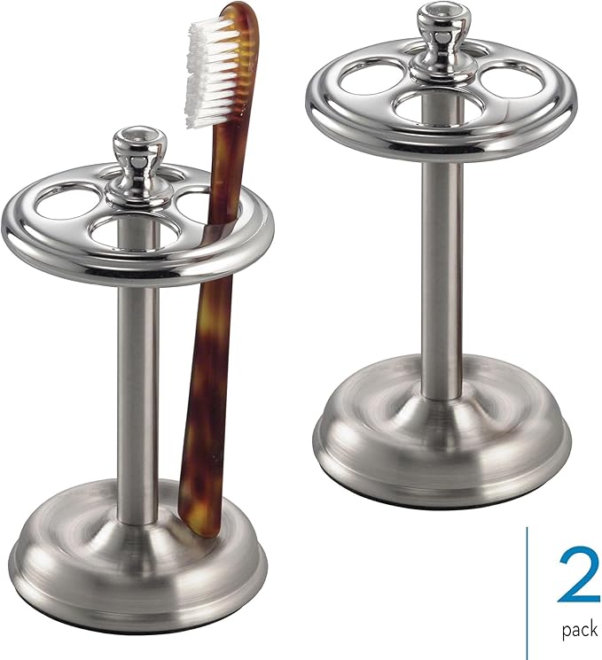 iDesign Toothbrush Holder with 4 Divided Sections for Bathroom or Vanity - Set of 2 - Split Finish