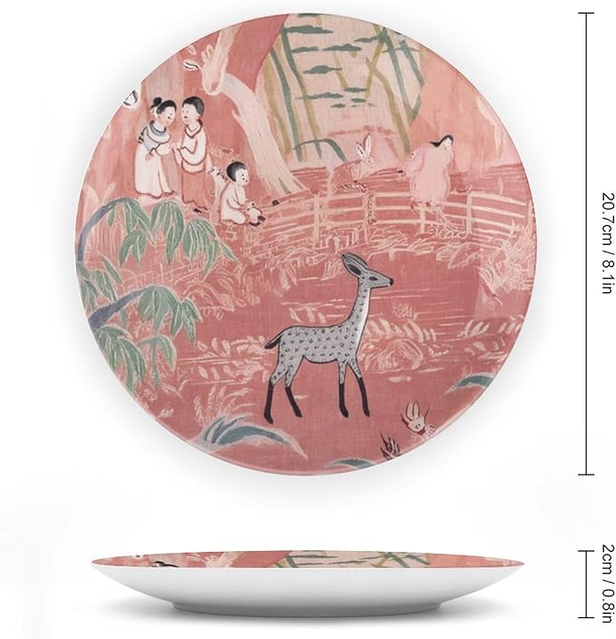 Fishing Village Orange Ceramic Decorative Plate for Display Chinoiserie Pagoda Coral Pink Asian Farmhouse Wedding Supplies Table Holiday Party Decorations Personalized Gifts Anniversary
