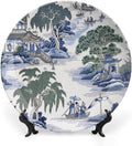 Asian Scenic in Blue And Kelly Green Chinoiserie Vintage Plates for Display Housewarming Gifts Kitchen Supplies Office Farmhouse Holiday Party Decorations Personalized Gifts for Men Women Holiday