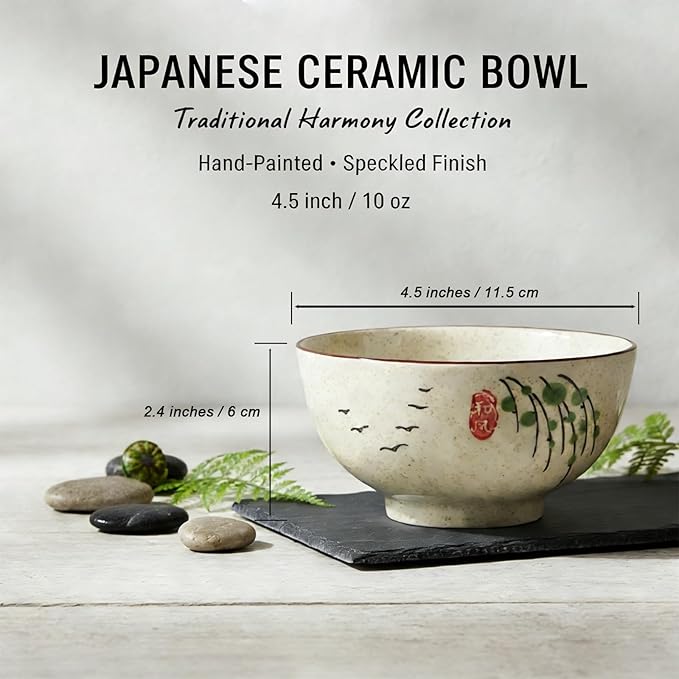 DAYUMKOU 6 Pack Decorative Ceramic Bowls, 4.5 Inch Retro Hand-Painted Chinese Bowls, 10 Oz Japanese Rice Bowls Set with 6 Spoons for Snack Ice Cream Noodles Rice Cereal Salad