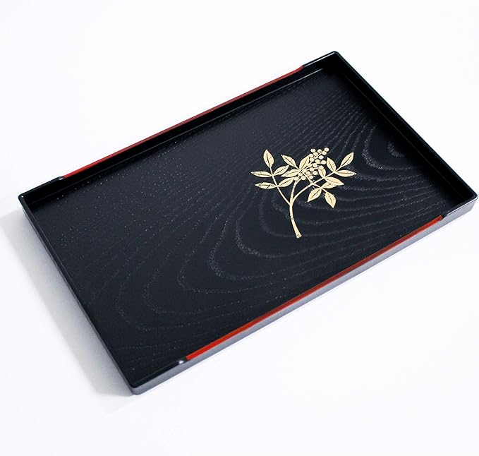 Tea Serving Tray, Japanese Style, Sakura Cherry Blossom and Nanten Sacred Bamboo, 10 x 6.3inches (Rectangle (Iris))