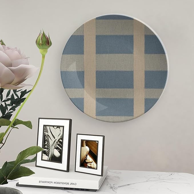 Geometric Asian Check in Blue Vintage Plates of 6", 7", 8", 10", Personalized Christmas Design Porcelain Dessert Plate Set, Customize Gifts, Kitchen Farmhouse Decorations Club, Unique Art with Stand