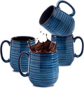 HASENSE Coffee Mugs Set of 4, 12 Ounce Ceramic Coffee Cups with Handle, Large Mug Set for Latte, Tea, Chocolate, Modern Cup Gift for Men and women, Dishwasher & Microwave Safe(Blue)
