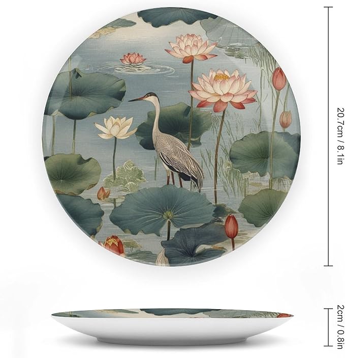 Birds And Lotus Flowers Fashion Plates for Display Art Decoration Table Supplies Household Wall Holiday Party Decorations Personalized Gifts for Men Women Halloween, 6", 7", 9", 10"