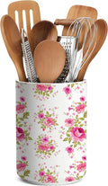 Utensil Holder,Pink Countertop Ceramic Utensil Holder,Large Cooking Utensil Crocks for Kitchen Counter Decor,Morden Utensil Organizer,Ceramic Vase for Kitchen Utensils, H6.3 xD4.7(Pink)