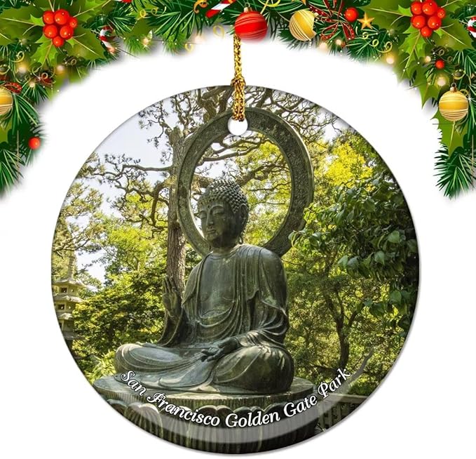 California San Francisco Golden Gate Park Sculpture USA America Christmas Xmas Ceramic Ornaments Tree Home Decor Double Sided Printed Souvenirs Pendant for Pendant 3 Inch
