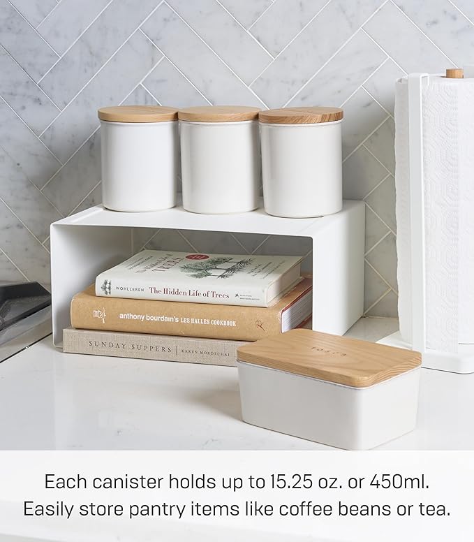 YAMAZAKI Home Tosca Ceramic Canister - Dry Food Kitchen Storage Container Organizer - Plain - 15.25 Oz., 450 Ml