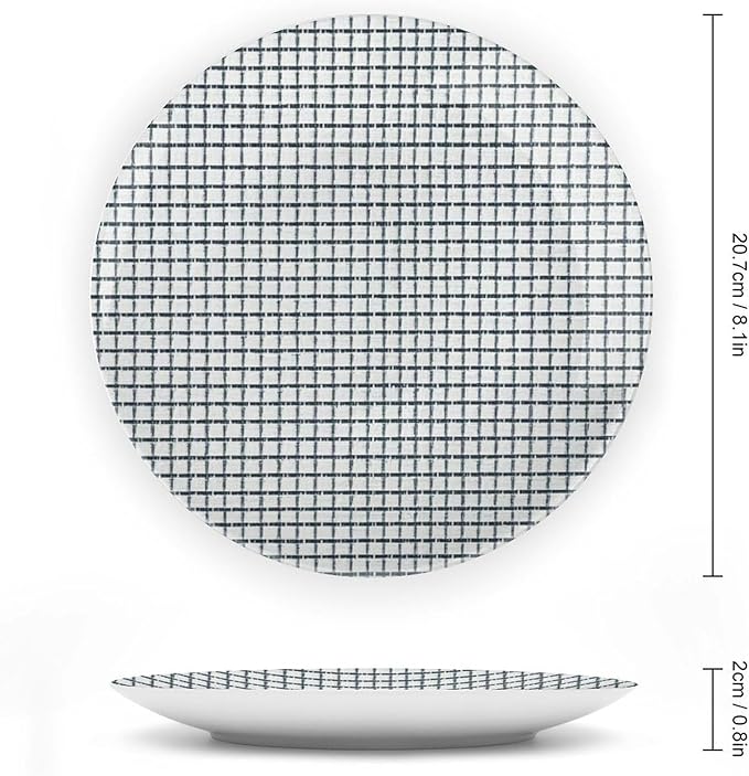 Geometric Asian Check Pattern China Plates Decor for Club Home Kitchen Personalized Halloween Idea Gifts Wall Hanging Decorative Plate with Vertical Stand, Multi Sizes by Choosing