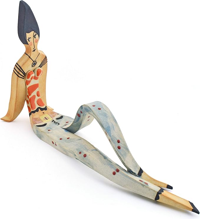 Large Sitting Woman Decorative Ceramic Sculpture Handmade and Handpainted with Multicolored Foc-Art Decoration. 11,81" x 4,33" x 7,48"