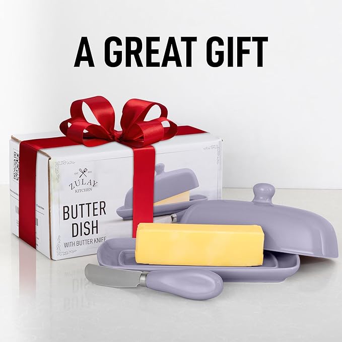 Zulay Butter Dish With Lid For Countertop - Porcelain, Ceramic Butter Dish with Knob Handle Great for Cooking - Elegant Design Butter Holder - Durable & Sturdy Butter Keeper - Periwinkle