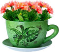 7.5" Ceramic Teacup Planter Pot with Saucer | Ideal for Succulents, Orchids, Herbs & Flowers, for St. Patrick's Day | Indoor & Outdoor Use Green - Palm Leaves