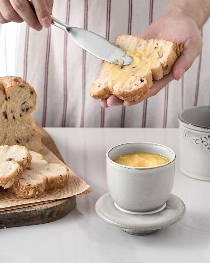 XELA Ceramic Butter Dish - French Butter Crock With Water Line - Keeps Your Butter Fresh and Spreadable - Light Gray