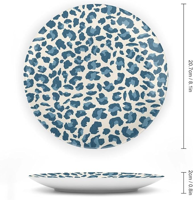 Leopard Animal Print Blue And Beige China Plates of 6", 7", 9", 10", Custom Animals Wildlife with Textures Wall Hanging Decoration, Household Club Decorations Housewarming Gifts, with 1 Display Stand