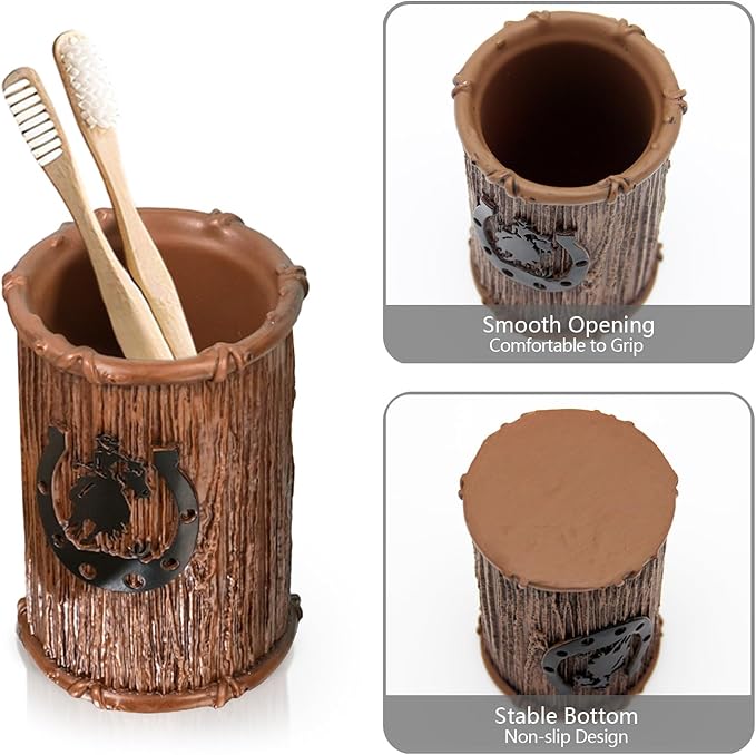 Bathroom Accessory Sets 4PCS Bathroom Accessories Set Complete Western Rustic Horseshoes Decoration Includes Lotion Dispenser Toothbrush Holder Tumbler Cup & Vanity Tray