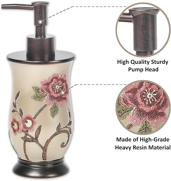 Zahari Home Larrisa Stylish Soap Dispenser Set - Modern Print Design for Kitchen and Bathroom - Lotion Pump, Dish Soap, Hand Sanitizer, Hand Soap - Cute and Practical