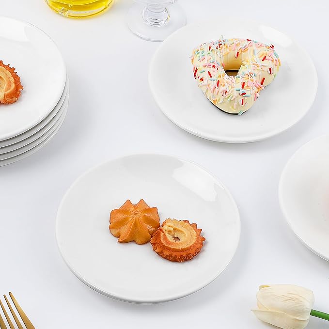 16 Pcs Ceramic Appetizer Plates, 6 Inch White Dessert Plates, Porcelain Salad Plate Set, Round Small White Plate for Appetizers Snack Cake Bread, Microwave Oven and Dishwasher Safe