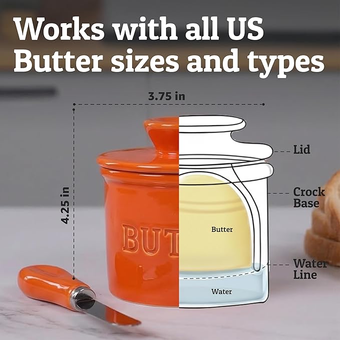 PriorityChef Butter Crock with Lid with Water Line,Ceramic French Butter Dish to Leave On Counter, Orange Clown Fish