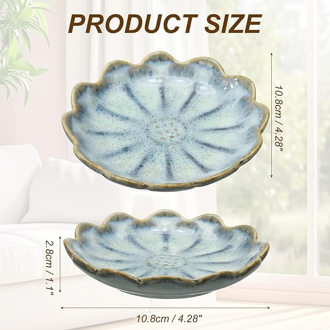 uxcell Candle Holder Plates, 4 Inch Ceramic Candle Tray Tealight Incense Holder Dish Candlestick for Tea Light Aromatherapy Wedding Rustic Vintage Home Decor, Sunflower Blue