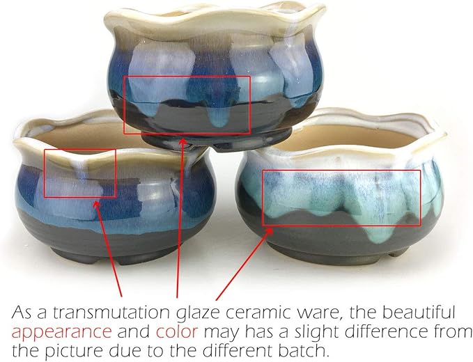 VanEnjoy 5" Large Ceramic Succulent Pot, Multicolor Colorful Flowing Glazed, Indoor Home Décor Cactus Flower Bonsai Pot Planter Container, Candle Holder Ring Bowl (Blue A)