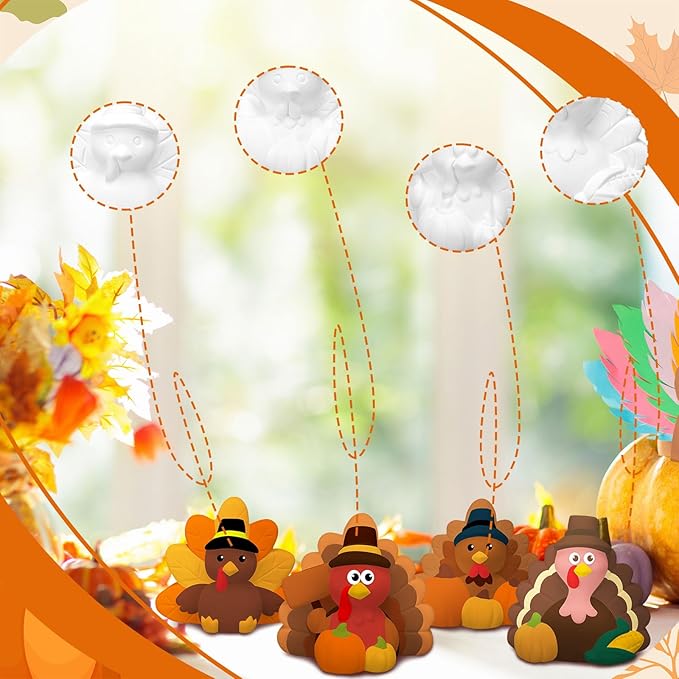 Eersida 6 Sets Gnome Ceramics to Paint Pumpkin Ready to Paint Your Own Ceramic Gnome Statues DIY Unpainted Ceramics Paintable Figurines Kit Crafts with Brush Palette(Thanksgiving Turkey)