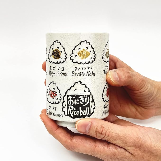 Japanese Tea Cup - Pottery 9 fl oz, Yunomi Mug, Sushi Made in Japan (C3-34 Rice ball)