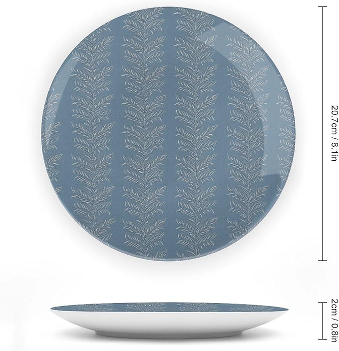 Christmas China Plates for Display Thibaut Blue Leaves Stripes Table Kitchen Supplies Chinese Plates with Display Stand Customize Gifts for Men Women, 6", 7", 8", 10"