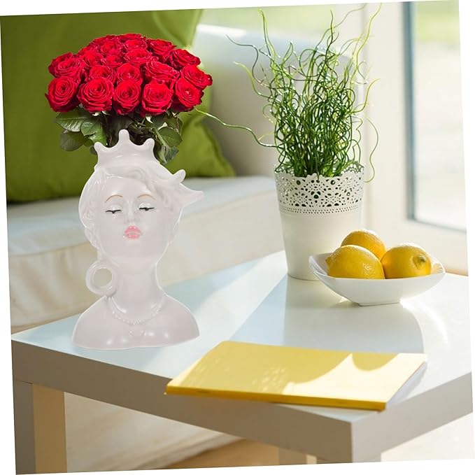 Creative Ceramic Human Face Vase Artistic Modern Minimalist Flower Pot for Indoor Home Decor and Flower Arrangements Unique Sculptural Face Modeling Adornment