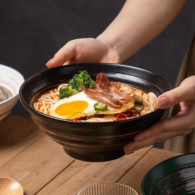 YUN TAO Ceramic Ramen Bowls Set of 4, 35 oz Large Japanese Style Serving Bowls for Salad,Udon, Soba, Pho,Pasta, Asian Soup Noodle,Suitable as Housewarming Gifts