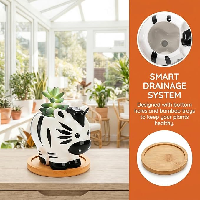 6 Pack Small Succulent Pots with Drainage Hole, 3 Inch Cute Ceramic Animal Planter with Saucer, Unique Air Plant Holder, Desktop Plant Flower Pot for Indoor Plants, Cactus, Garden, Home Decor