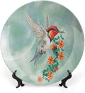 XISUNYA 6 Inch Decorative Plate, Hummingbird Round Porcelain,Hummingbird Flying with Flower Branch Print Ceramic Wall Hanging for Home & Office Wall Hanging Decor