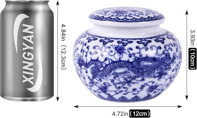 Traditional Chinoiserie Round Ginger Jars Blue and White Porcelain Series Ceramic Storage Jars with Sealed Lids,for Home/Kitchen/Dining Table Decoration (Oriental Dragon Jar)