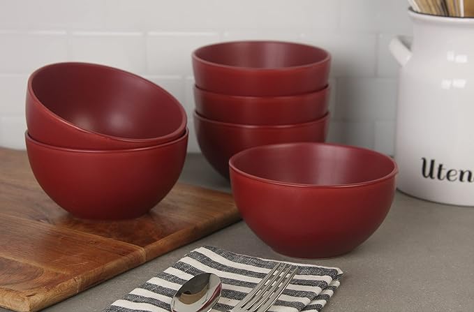 10 Strawberry Street Wazee Matte 5.5"/16oz Cereal Bowl, Set of 6, Red