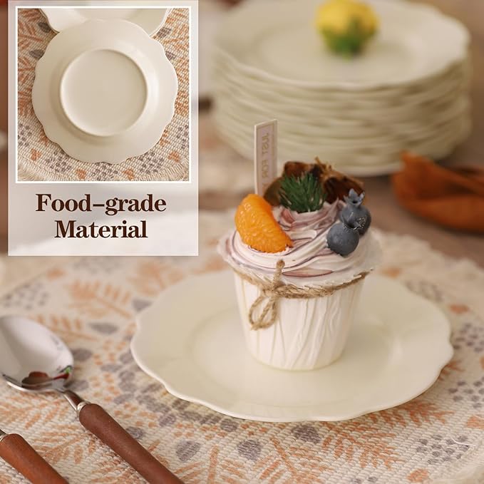 6 Inch Porcelain Small Dinner Plates Set of 18, White Leave Wave Rim Appetizer Plates, Dessert Salad Plates, Ceramic Serving Dishes for Cake, Snack, Ice Cream, Waffles, Microwave, Dishwasher Safe