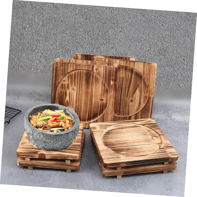 Unomor 4pcs Heat Resistance Wooden Stone Pot Mat Thickened Insulation Pad for Kitchen -scalding Cushion for Stone Bowls Trivet for Home Use