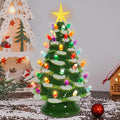 VCUTEKA Small Ceramic Christmas Tree Hand-Painted Vintage Tabletop Green White Christmas Tree Holiday Decoration with Multi-Color Lights Xmas Trees 12 inch